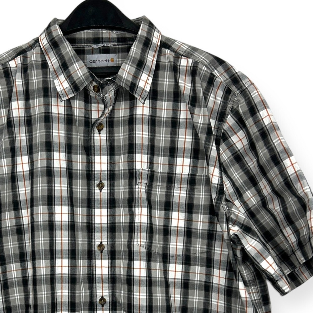 Carhartt Men's 2XL Button Up Plaid Mid-Weight Cotton Short Sleeve Shirt Black